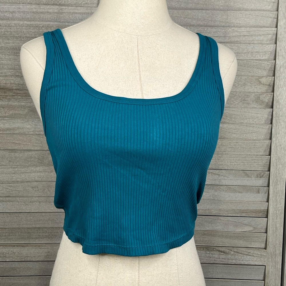 OLD NAVY Stretchy Ribbed Cropped Tank Top Teal-Medium